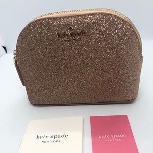 Kate Spade Small Dome Gold Glitter Cosmetic Bag